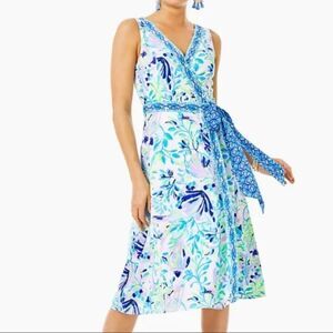Lilly Pulitzer | Shaylee Wrap Midi Dress in Blue Beach Shell | Small